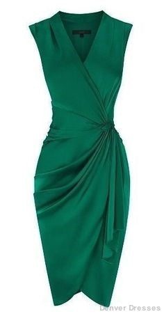 A Line Deep V Neck Green Satin Homecoming Dress Secondary image