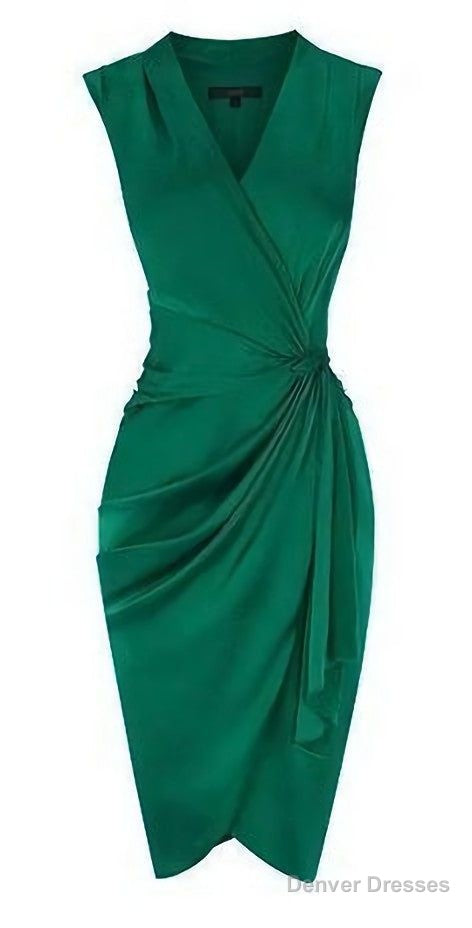 A Line Deep V Neck Green Satin Homecoming Dress Main image