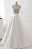 A-Line Deep V-Neck Sleeveless Open Back Sweep Train Formal Dress/ Wedding Dress With Sequins