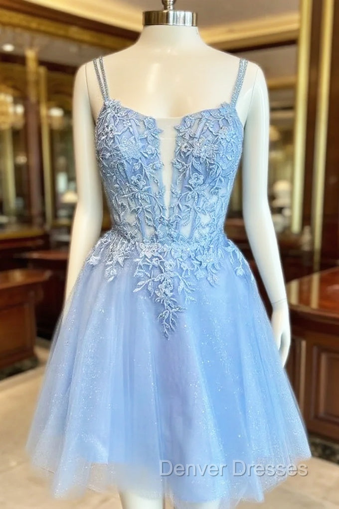 A-line Deep V Neck Tulle Short Homecoming Dress