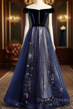A-Line Elegant Floral Prom Formal Evening Dress Off Shoulder Short Sleeve Sweep / Brush Train Tulle With Pleats Pattern / Print