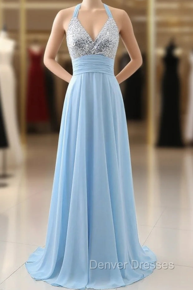 A-Line Evening Dress Sexy Sleeveless Deep V Neck Open Back Sweep Main image