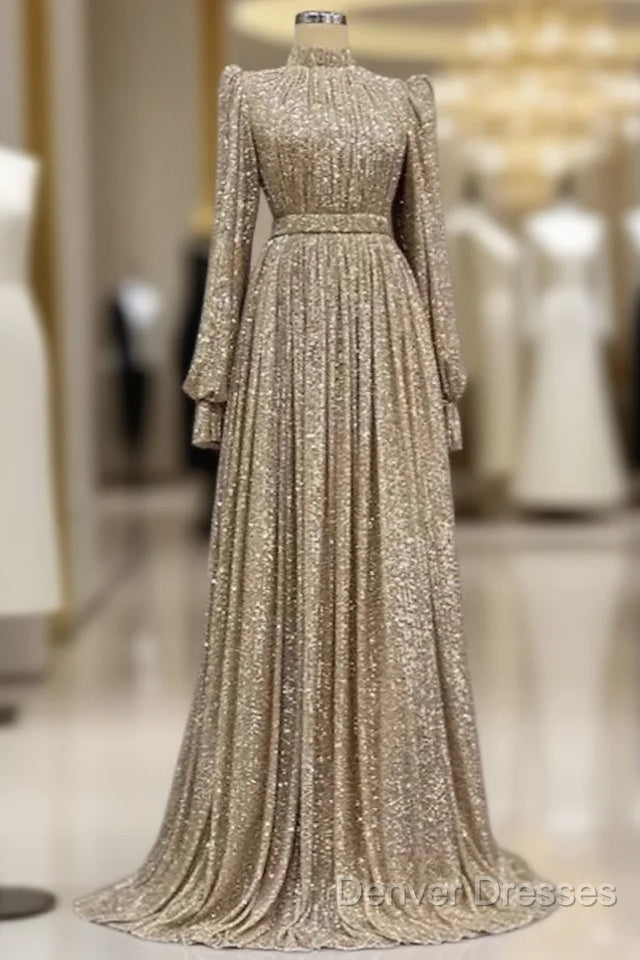 A-Line Evening Gown Elegant Dress Red Green Dress Black Tie Floor Length Long Sleeve Jewel Neck Fall Wedding Guest Sequined With Ruched Main image