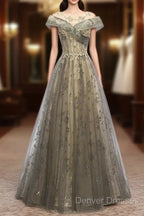 A-Line Evening Gown Elegant Dress Wedding Guest Engagement Floor Length Short Sleeve Illusion Neck Tulle With Pleats