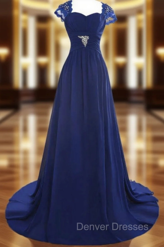 A-Line Floor Length Chiffon Blue Mother of the Bride Dress