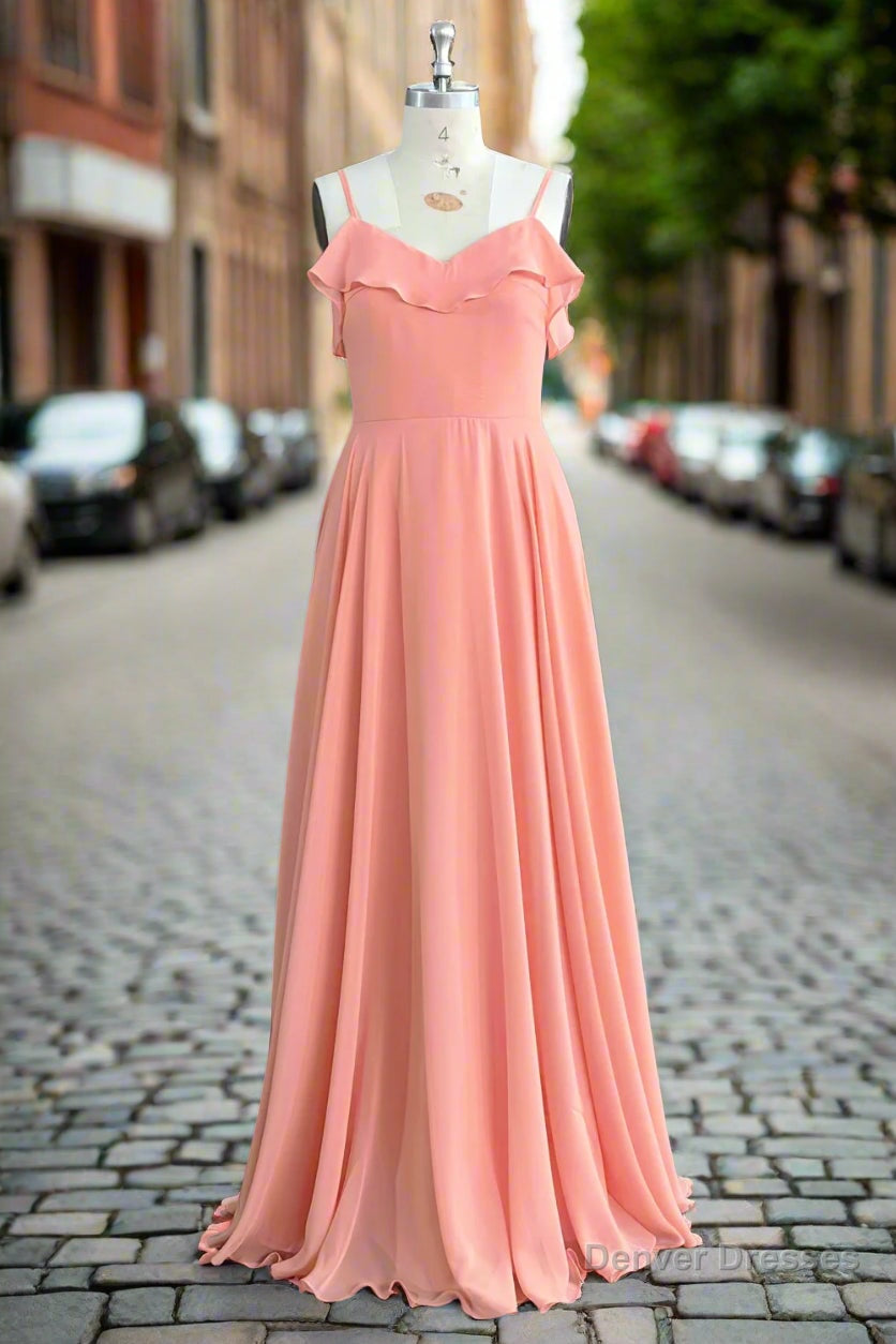 A-line Floor Length Spaghetti Straps Ruffles Long Bridesmaid Dresses Main image
