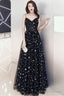A-Line Floor-Length Star Lace Beautiful Long Black Prom Formal Dress