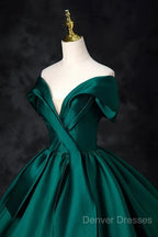 A-Line Formal Satin Floor Length V-Neck Evening Dress Elegant Prom Dress