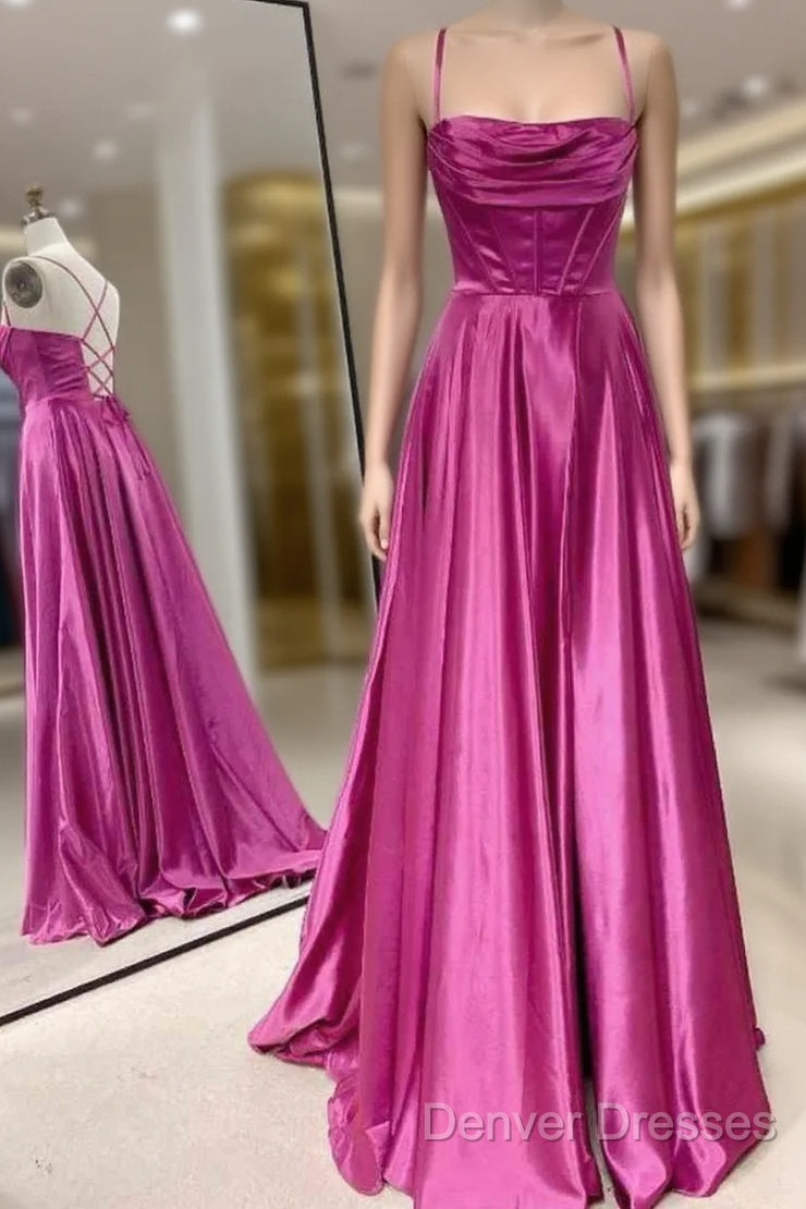A-Line Fuchsia Prom Dress Ruched Long Evening Dress Spaghetti Straps Main image
