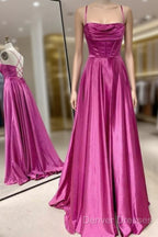 A-Line Fuchsia Prom Dress Ruched Long Evening Dress Spaghetti Straps