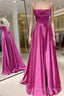 A-Line Fuchsia Prom Dress Ruched Long Evening Dress Spaghetti Straps