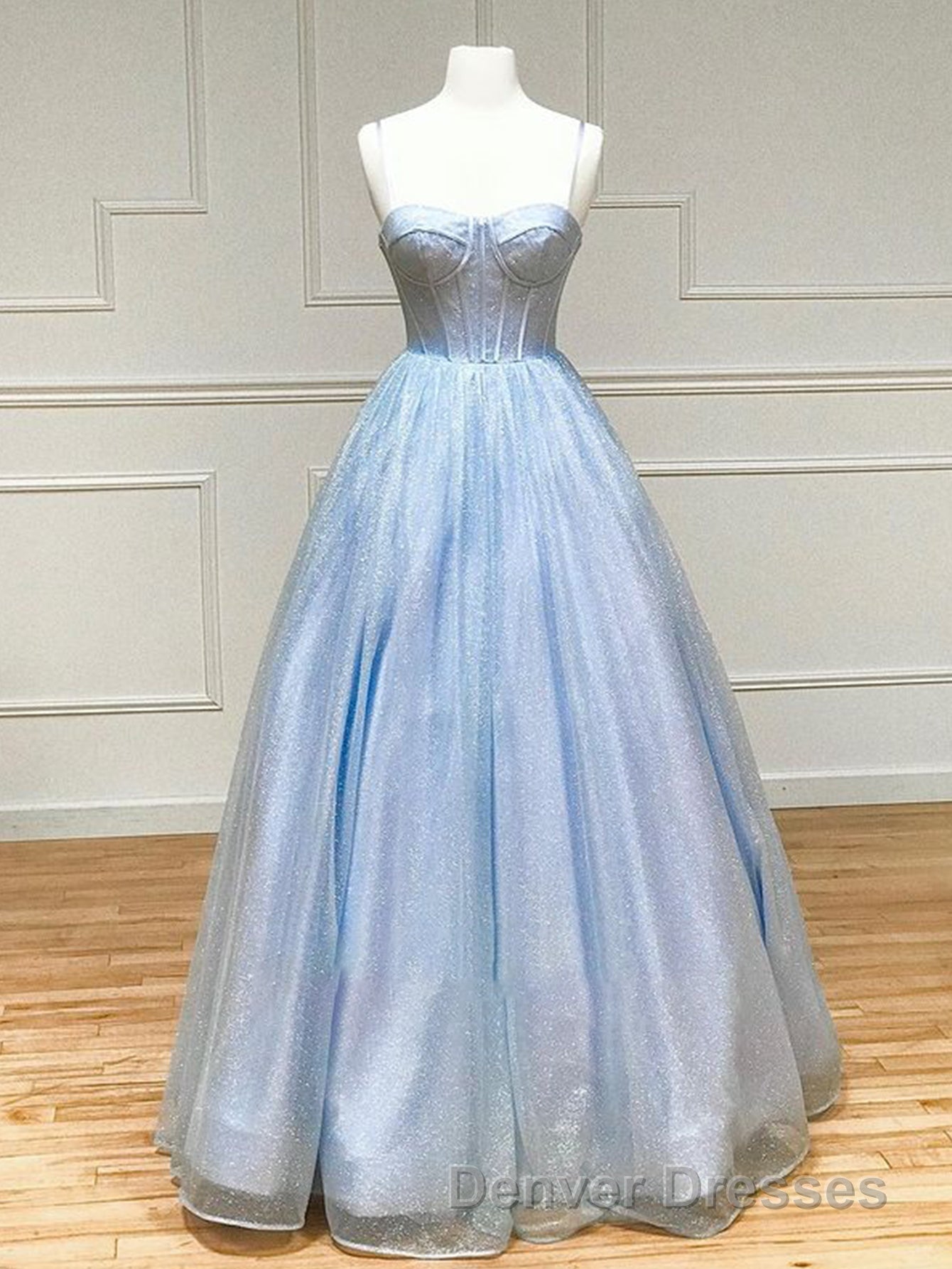 A Line Glitter Tulle Prom Dress with Pockets