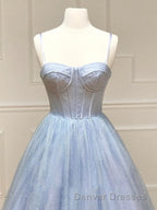A Line Glitter Tulle Prom Dress with Pockets