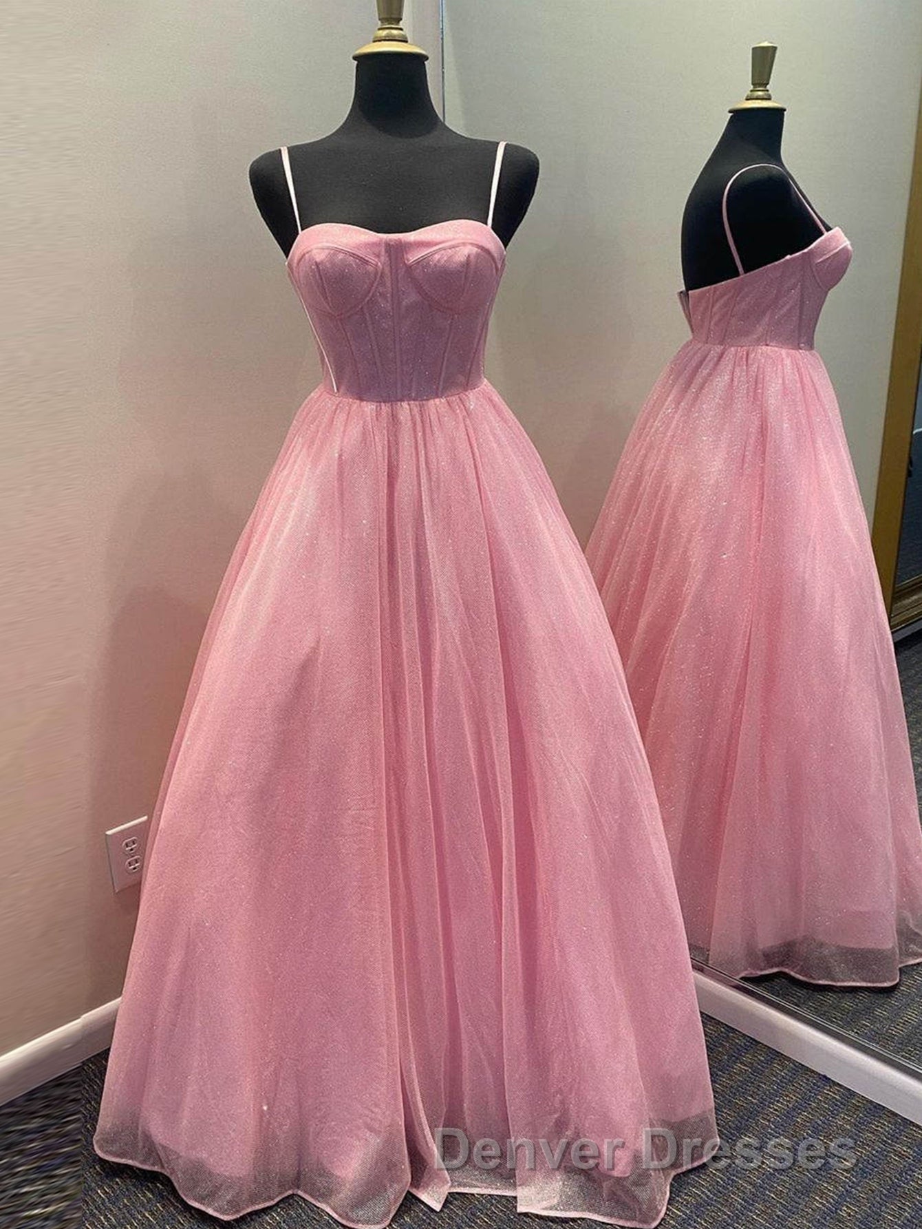 A Line Glitter Tulle Prom Dress with Pockets