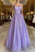 A Line Glitter Tulle Prom Dress with Pockets
