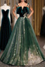 A-Line Glittering Engagement Formal Evening Dress Strap Sleeveless Floor Length With Sequin