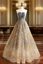 A-line Gradient Tulle Long Party Dress, Floor Length Prom Dress