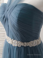 A-Line Gray Blue Tulle Long Bridesmaid Dress Gray Blue Prom Dress