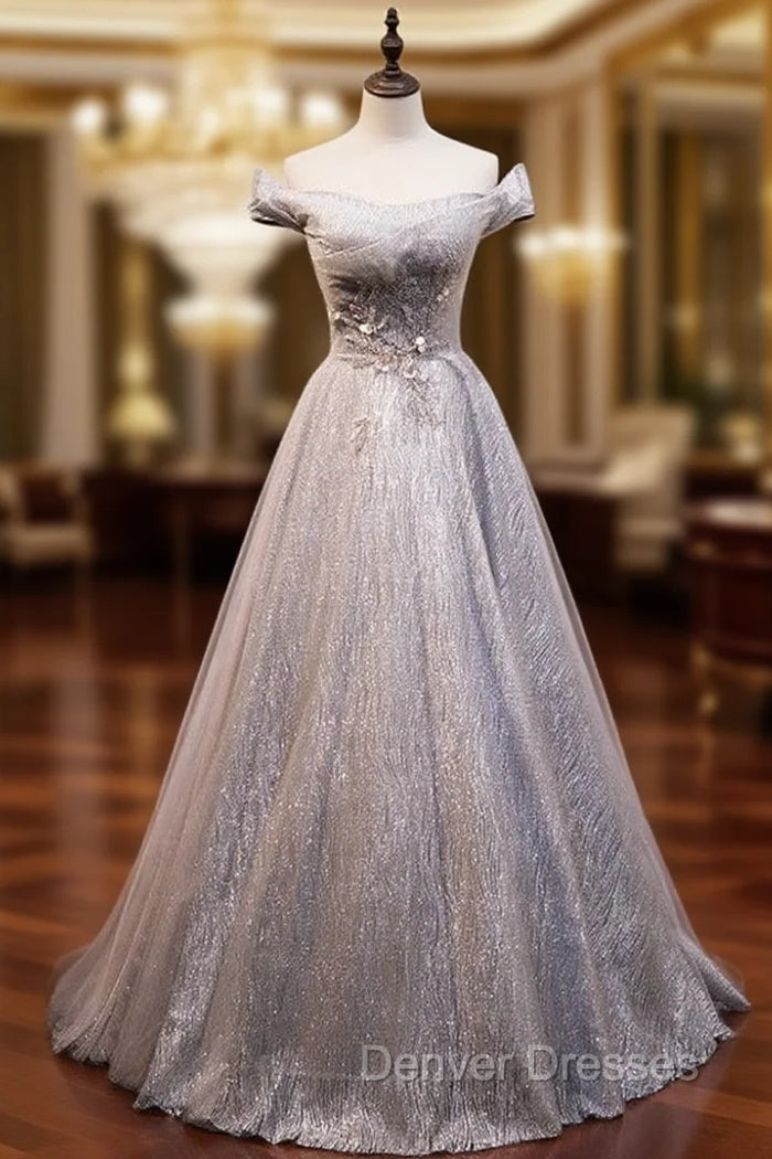 A-Line Gray Sequins Beading Prom Dress Main image