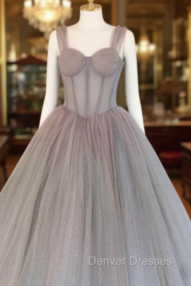 A-Line Gray Sweetheart Neck Long Prom Dress, Gray Formal Evening Dress Secondary image