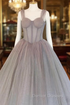 A-Line Gray Sweetheart Neck Long Prom Dress, Gray Formal Evening Dress
