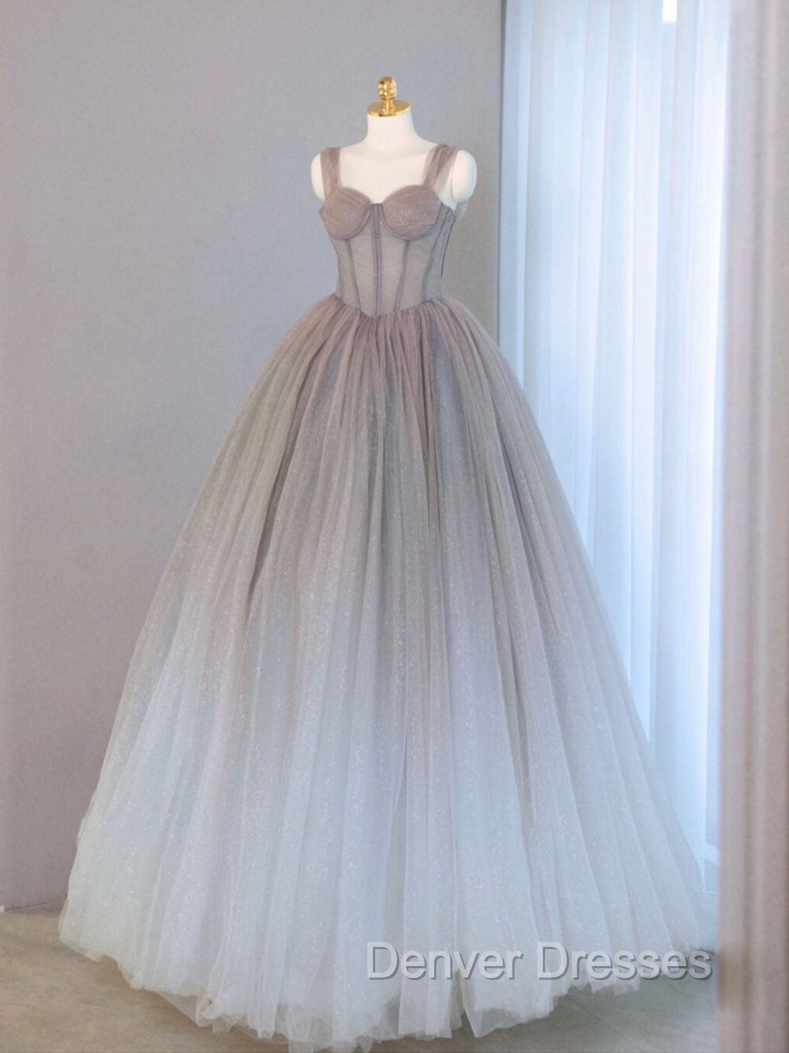 A-Line Gray Sweetheart Neck Long Prom Dress, Gray Formal Evening Dress Main image