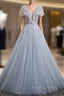 A-Line Gray Tulle Sequins Prom Dress