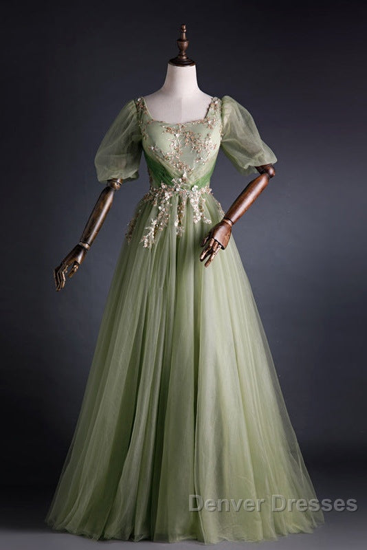 A Line Green Applique Prom Dress Sweet Tulle Birthday Party Dress Secondary image