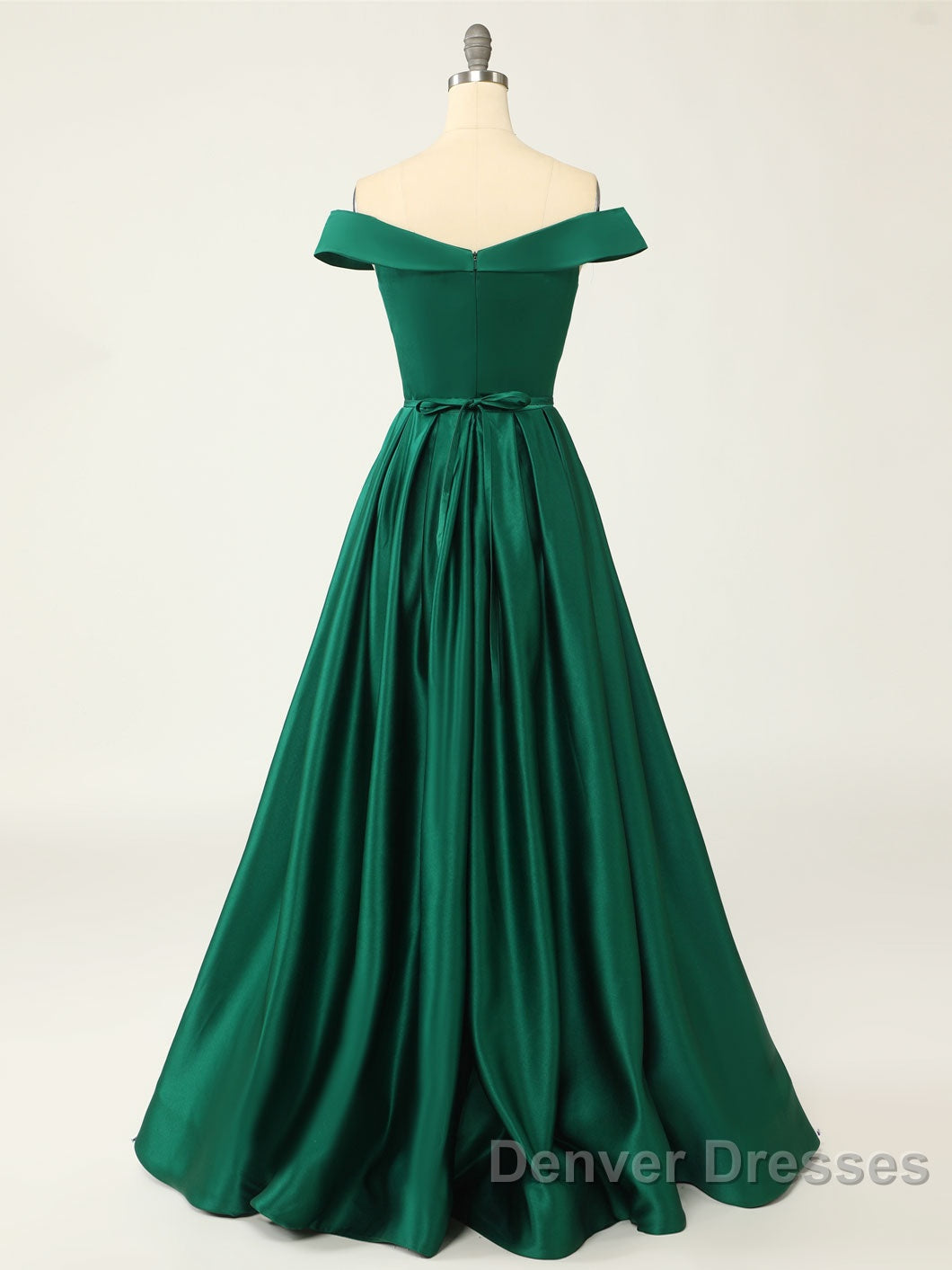A-Line Green Off Shoulder Long Prom Dress, Green Formal Evening Dress