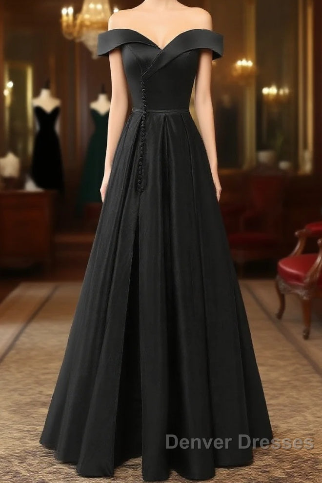 A-Line Green Off Shoulder Long Prom Dress, Green Formal Evening Dress Main image