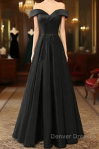 A-Line Green Off Shoulder Long Prom Dress, Green Formal Evening Dress