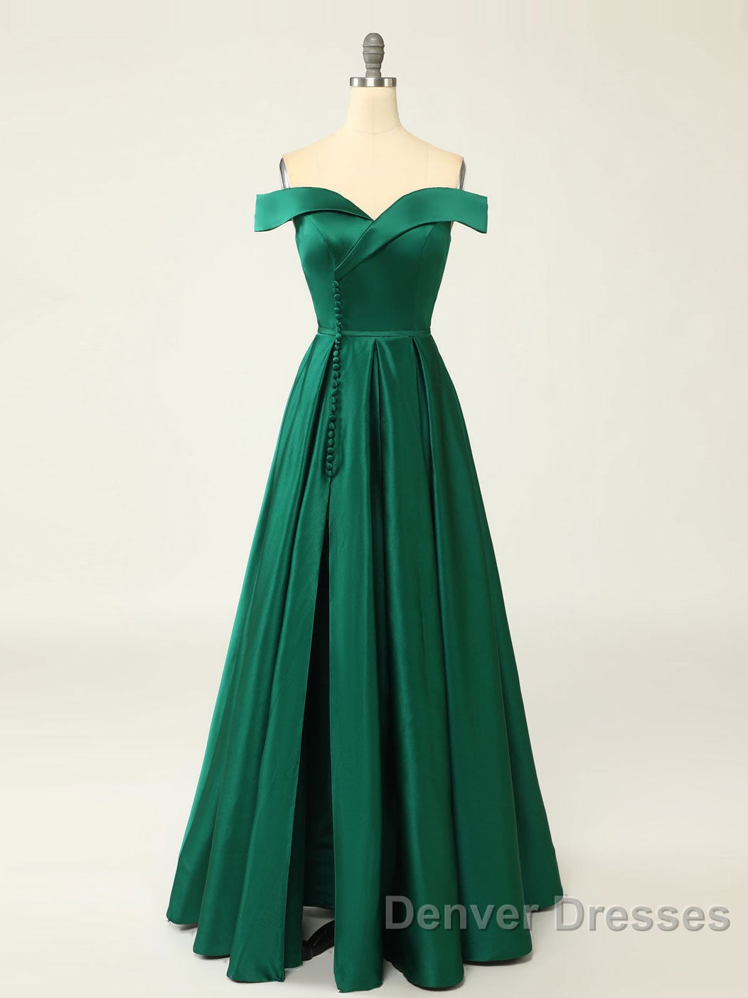 A-Line Green Off Shoulder Long Prom Dress, Green Formal Evening Dress