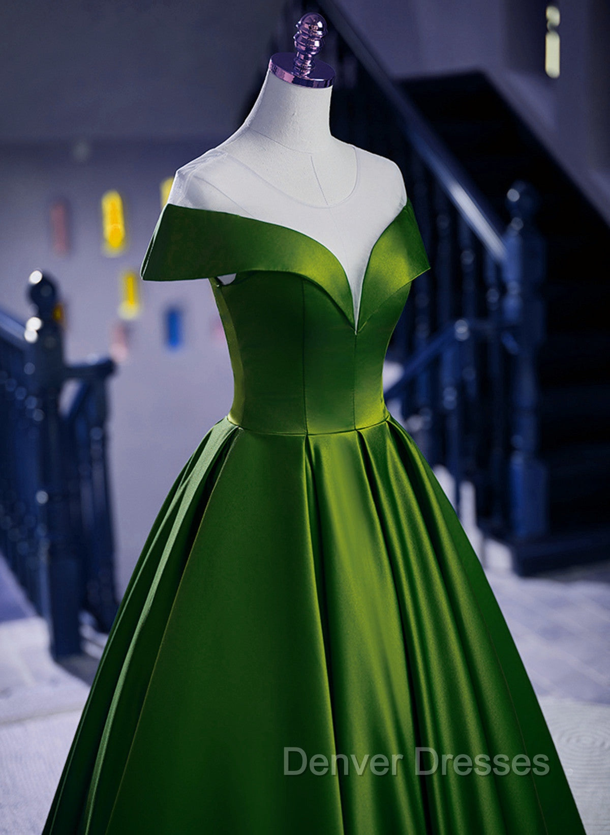 A-Line Green Satin Floor Length Party Dress, Green Long Formal Dress Secondary image