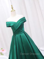 A-line Green Satin Sweetheart Formal Dress, Green Long Evening Dress Prom Dress