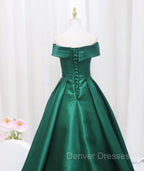 A-line Green Satin Sweetheart Formal Dress, Green Long Evening Dress Prom Dress
