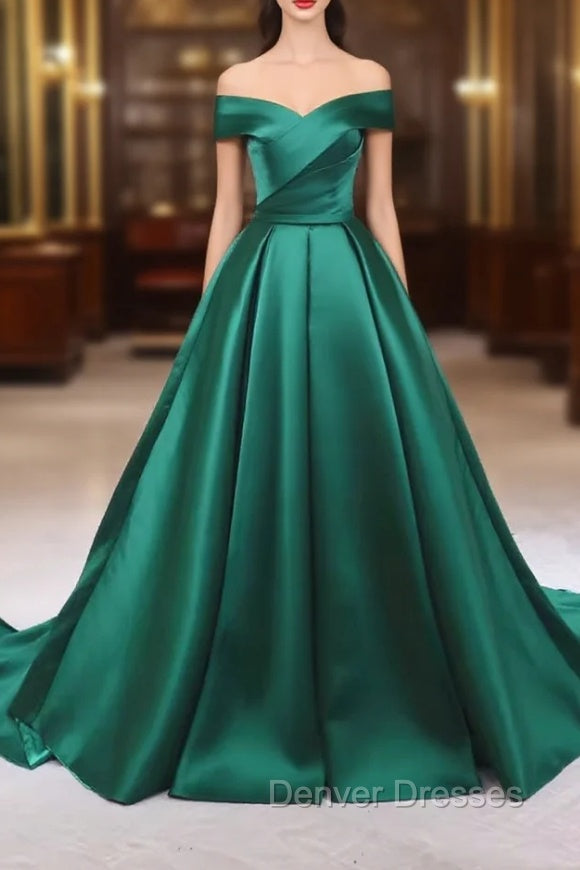 A-line Green Satin Sweetheart Formal Dress, Green Long Evening Dress Prom Dress Main image
