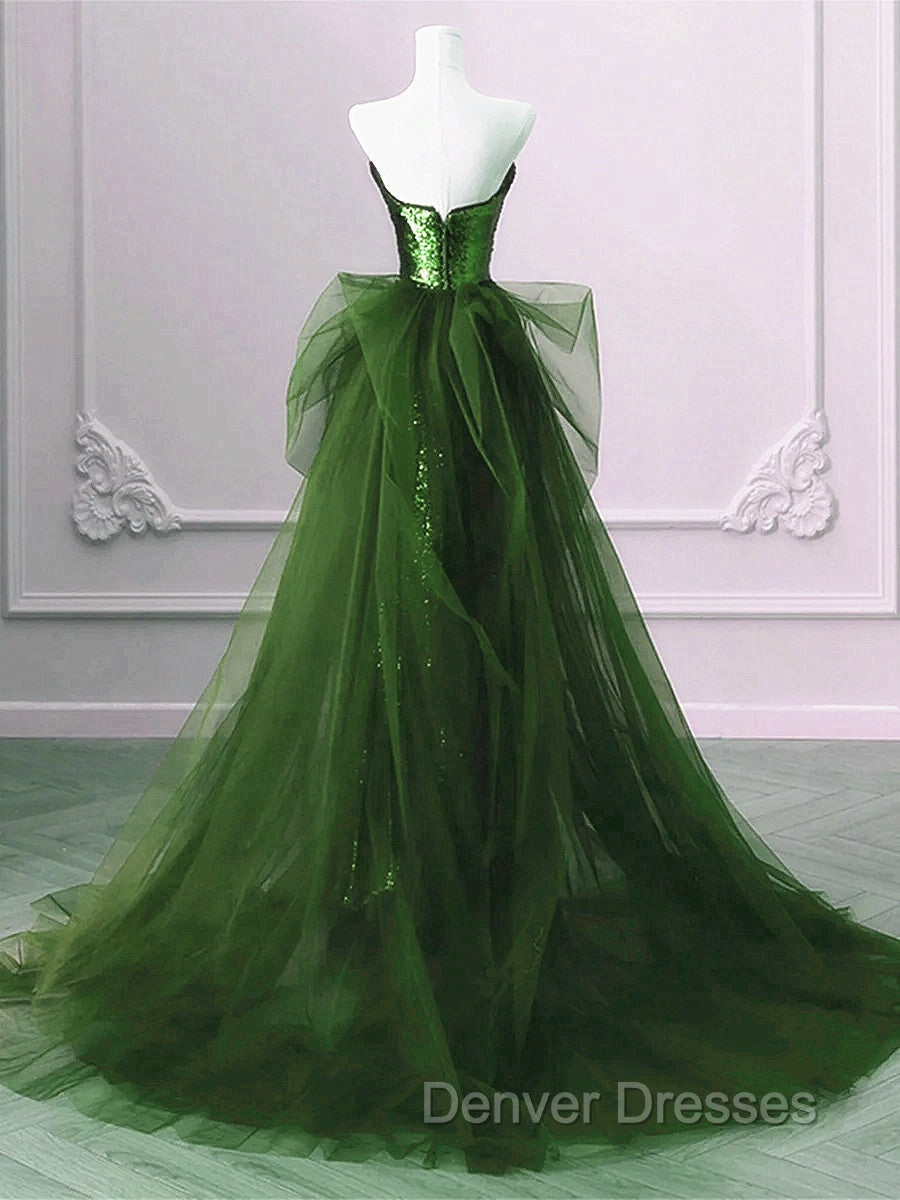 A-Line Green Sequins And Tulle Long Party Dress, Green Evening Dress Formal Dress Secondary image