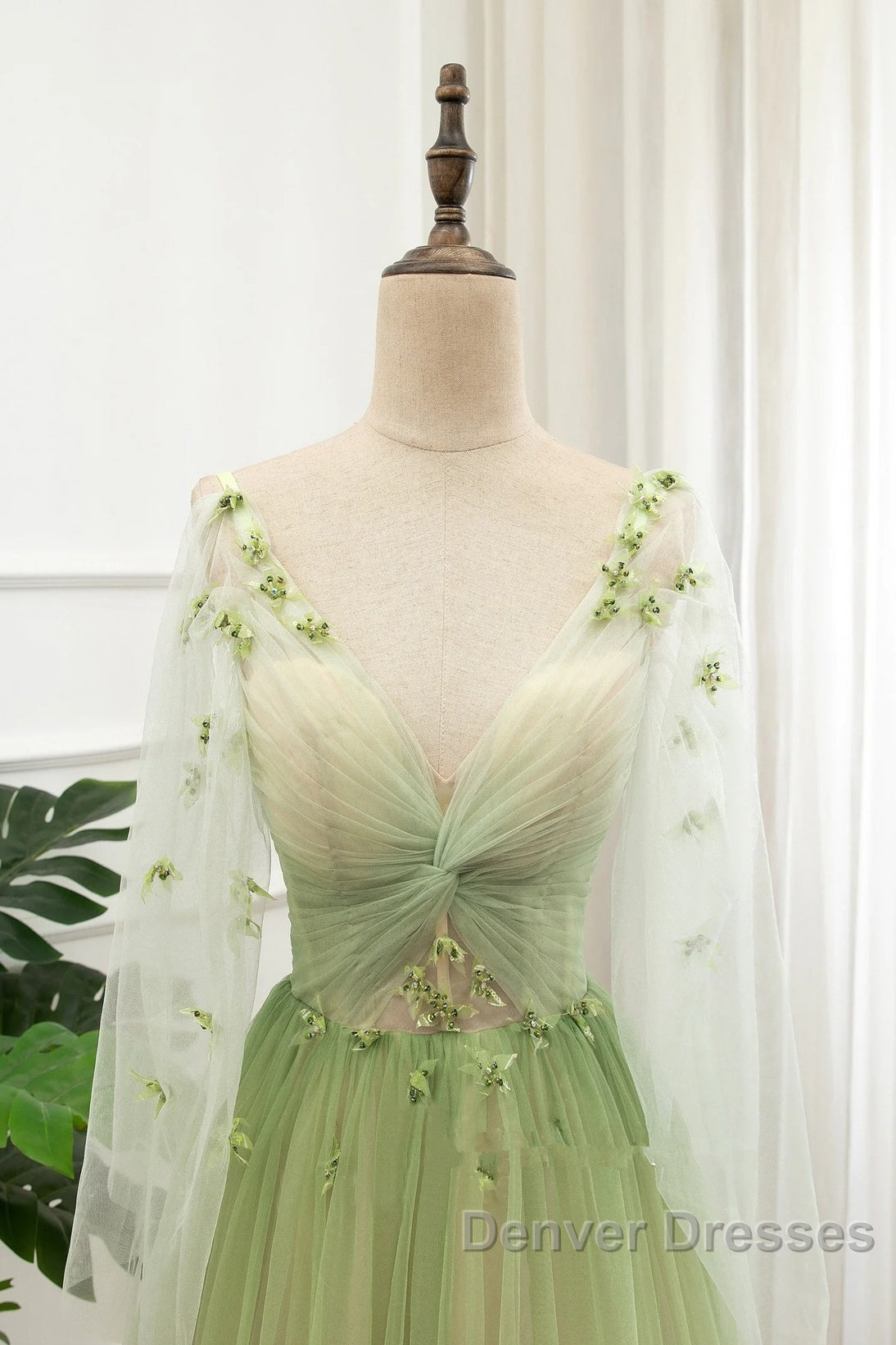 A-Line Green Tulle Gradient Long Party Dress, Green Floor Length Formal Dress Secondary image