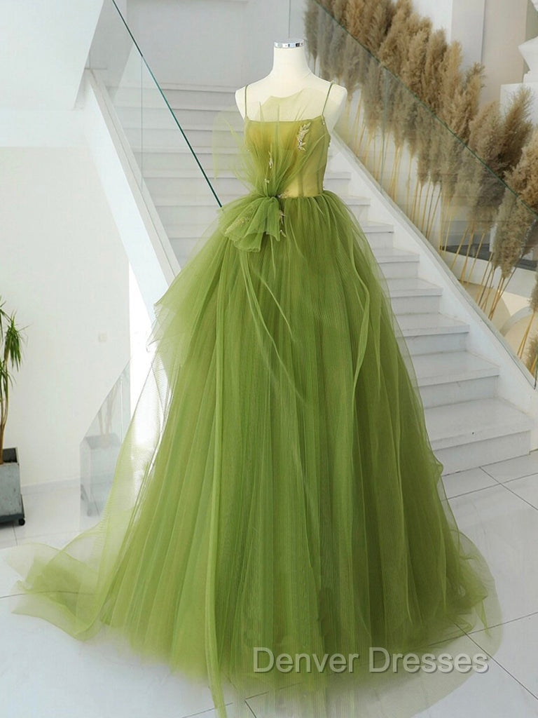 A-Line Green Tulle Long Prom Dress, Green Tulle Long Evening Dress Secondary image