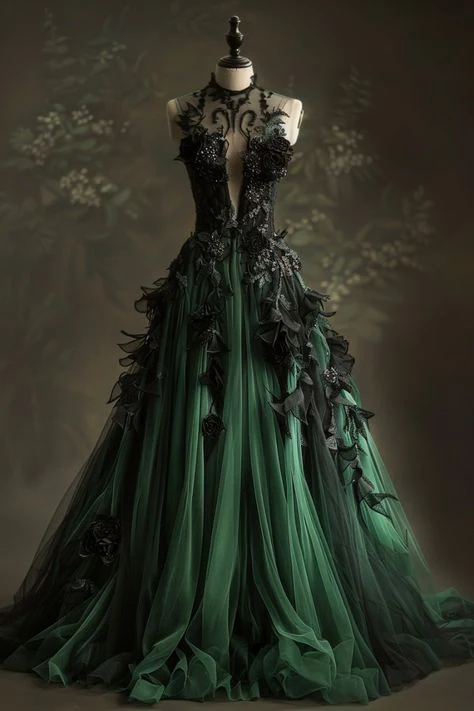 A Line Green Tulle Long Prom Dress Formal Applique Evening Dress Secondary image