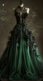 A Line Green Tulle Long Prom Dress, Formal Graduation Evening Dress