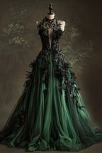 A Line Green Tulle Long Prom Dress, Formal Graduation Evening Dress