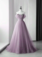 A-Line Green Tulle Long Prom Dress, Green Formal Evening Dress