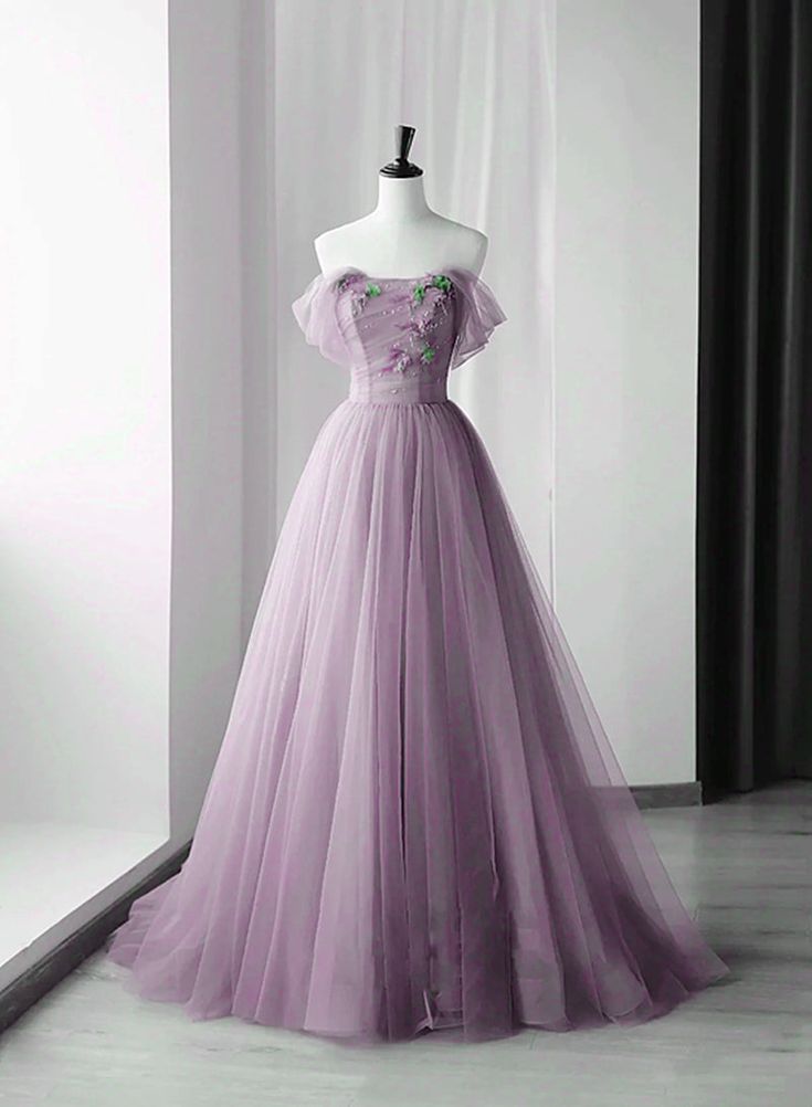 A-Line Green Tulle Long Prom Dress, Green Formal Evening Dress