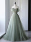 A-Line Green Tulle Long Prom Dress, Green Formal Evening Dress