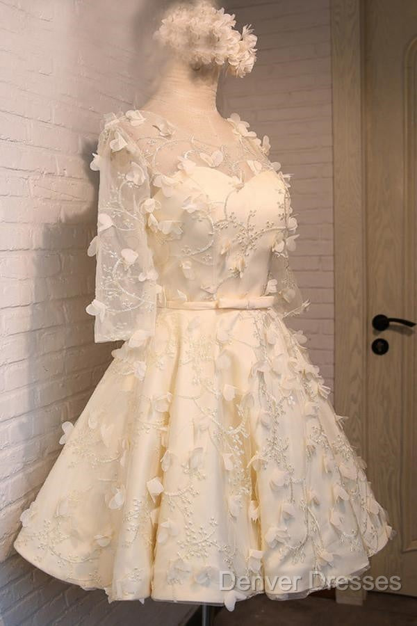 A-Line Half Sleeves Tulle Homecoming Dress With Appliques Secondary image