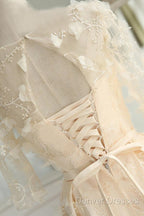 A-Line Half Sleeves Tulle Homecoming Dress With Appliques