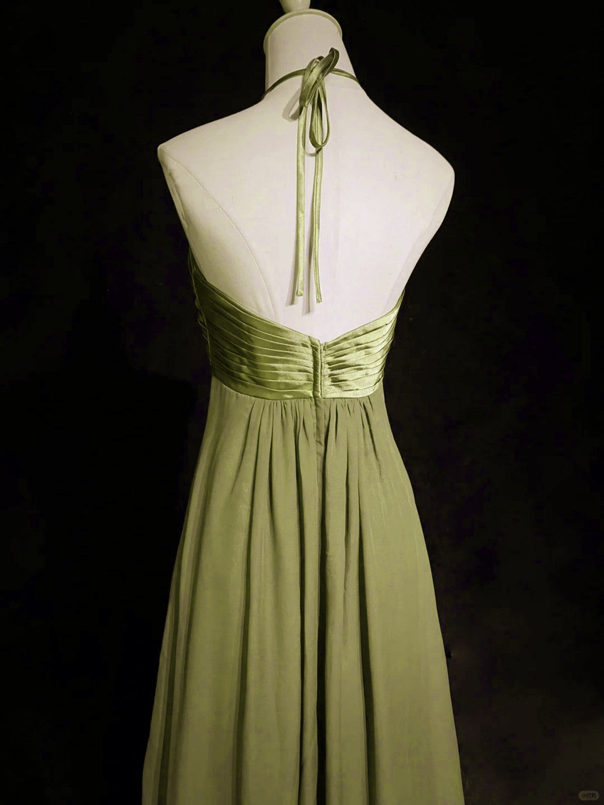 A-Line Halter Chiffon And Satin Long Party Dress, Green Low Back Prom Dress Secondary image