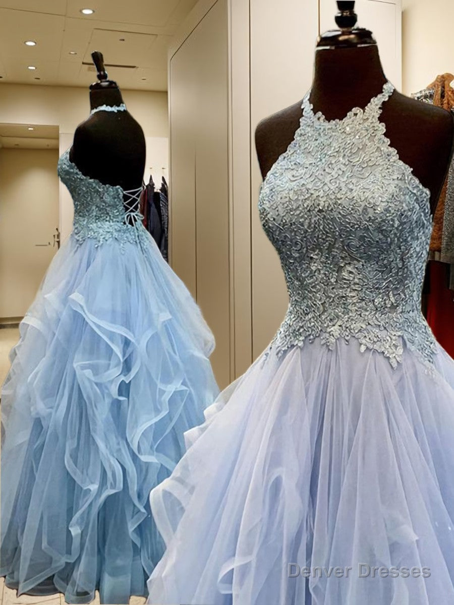 A-line Halter Ruffles Floor-Length Tulle Dress Main image