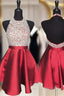 A-line Halter Sleeveless Satin Short/Mini Homecoming Dress With Beading Sequins